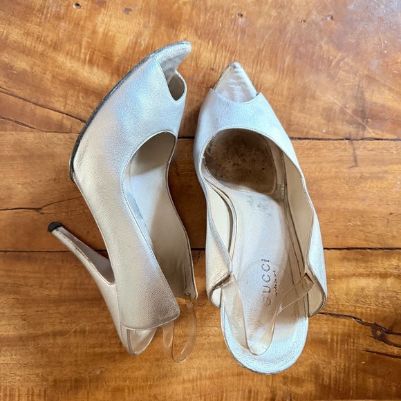 Vintage Gucci Silver Leather Slingback Heels – Size 7.5 - Picture 3 of 16